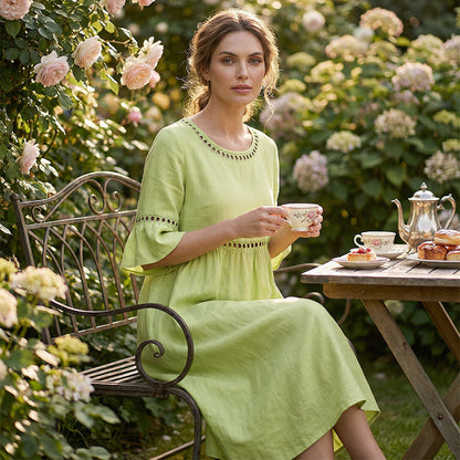 Dorothea - Linen-Blend Lace Midi Dress