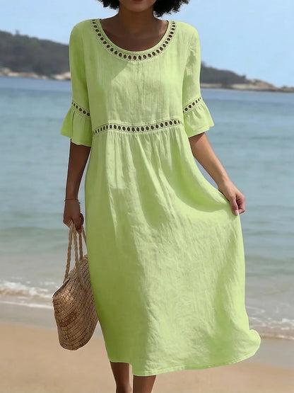 Dorothea - Linen-Blend Lace Midi Dress