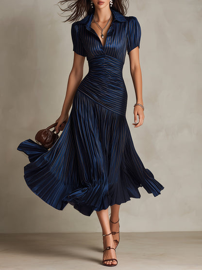 Leticia - Draped Striped Satin Dress