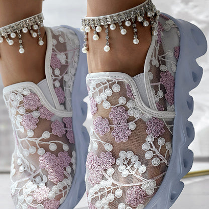 Faith - Floral Lace Slip-On Trainers