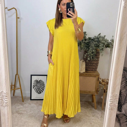 Herminia - Pocketed Pleated Maxi Dress