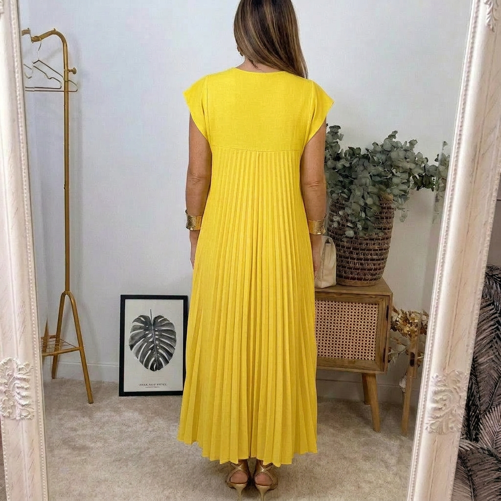 Herminia - Pocketed Pleated Maxi Dress