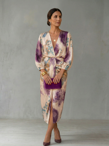Carissa - Watercolor Wrap Midi Dress