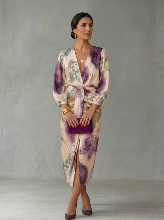 Carissa - Watercolor Wrap Midi Dress