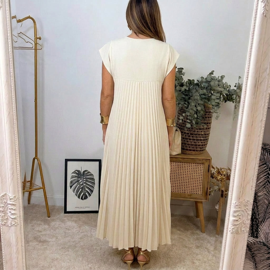 Herminia - Pocketed Pleated Maxi Dress