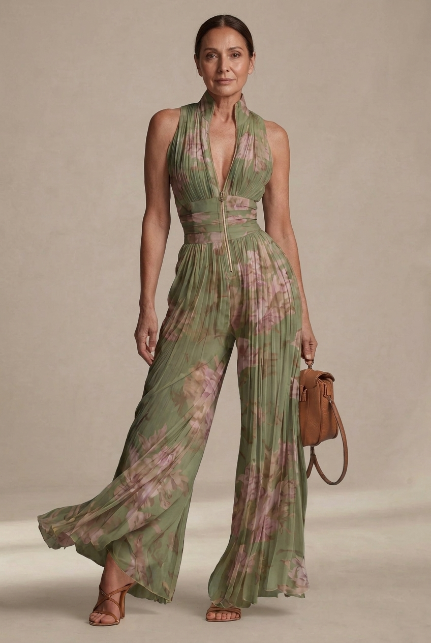 Rochelle - Floral Pleated Wide-Leg Jumpsuit