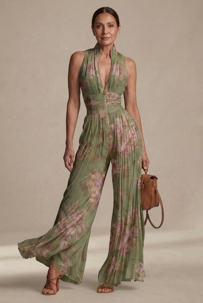 Rochelle - Floral Pleated Wide-Leg Jumpsuit
