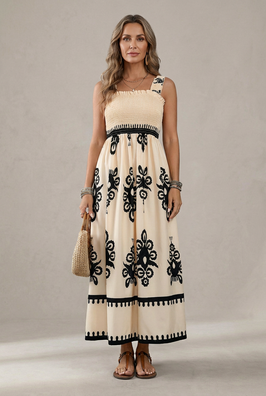 Vivara - Art Print Smocked Maxi Dress