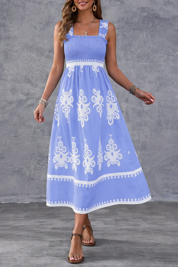 Vivara - Art Print Smocked Maxi Dress