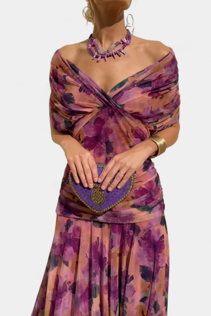 Dalma - Ruched Bardot Dress