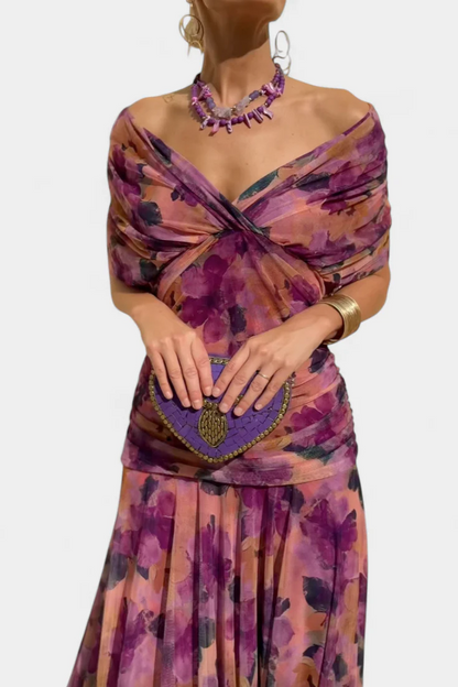 Dalma - Ruched Bardot Dress