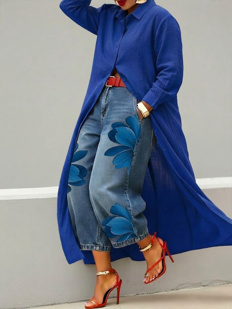 Melanie - Linen Dress & Floral Jeans
