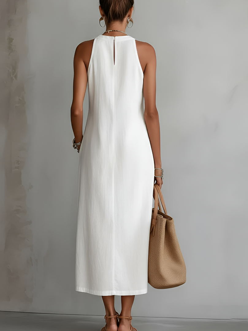 Naelle - Sleeveless Stand Collar Midi Dress