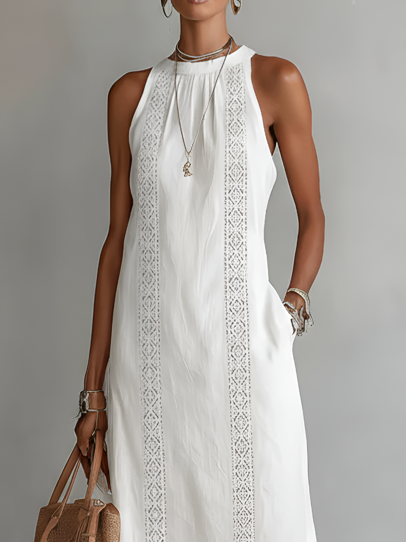 Naelle - Sleeveless Stand Collar Midi Dress