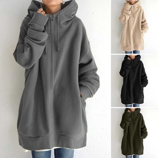 Saundra - Longline Fleece Zip Hoodie