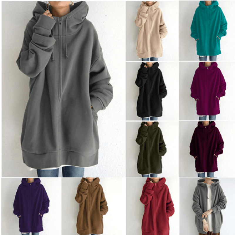 Saundra - Longline Fleece Zip Hoodie