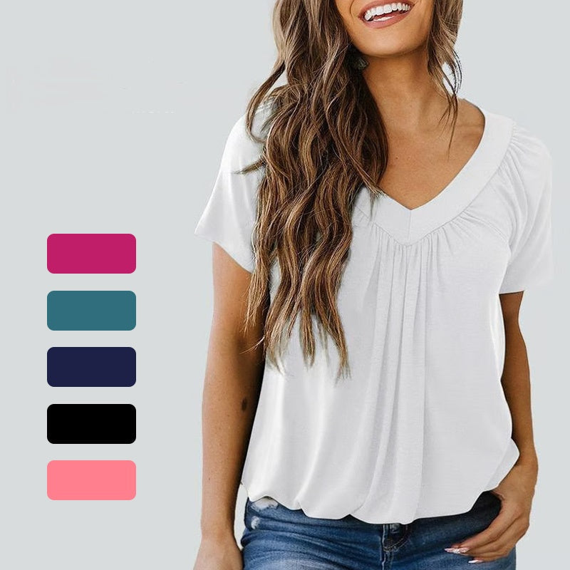 Sheri - Pleated V-Neck Blouse