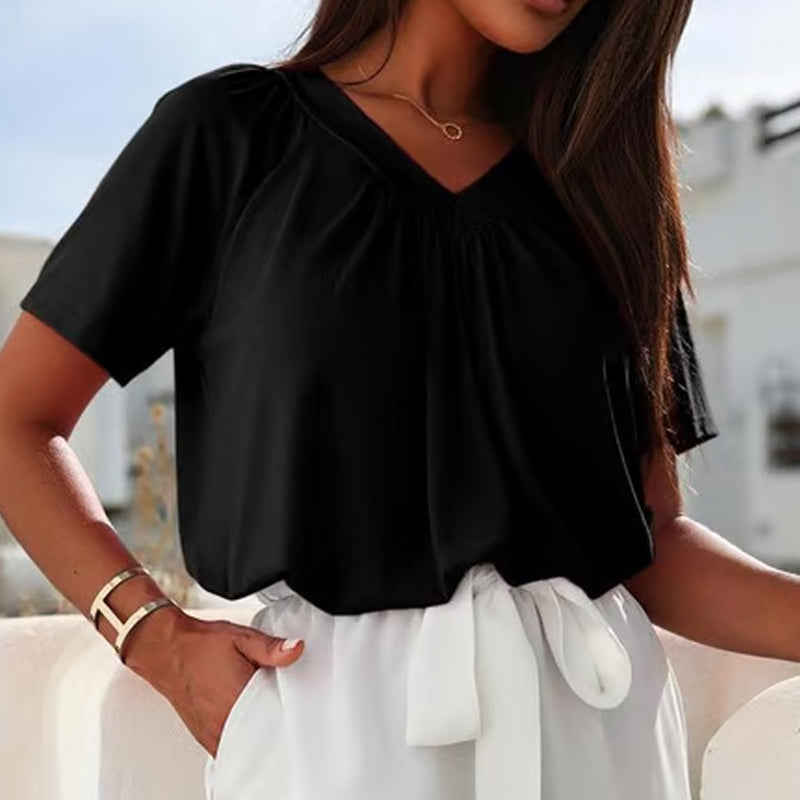 Sheri - Pleated V-Neck Blouse