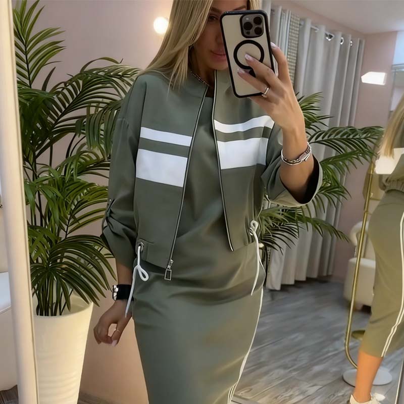 Beverly - Striped Bomber Skirt Set