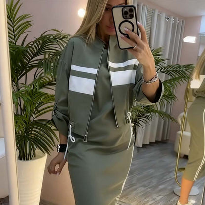 Beverly - Striped Bomber Skirt Set