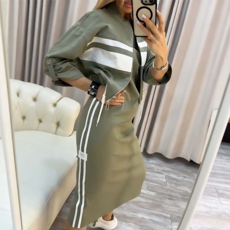 Beverly - Striped Bomber Skirt Set