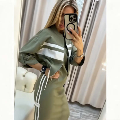 Beverly - Striped Bomber Skirt Set