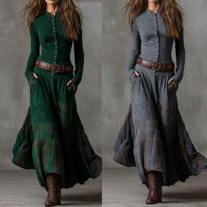 Irene - Button-Front Patchwork Dress
