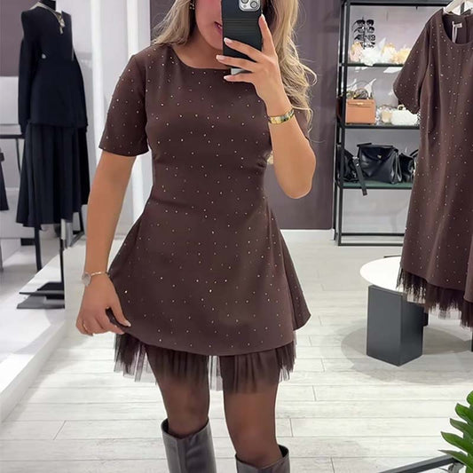 Mable - Rhinestone Lace Mini Dress