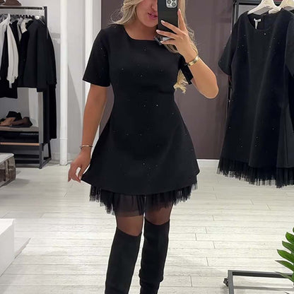 Mable - Rhinestone Lace Mini Dress