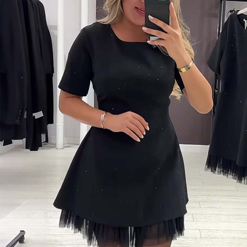 Mable - Rhinestone Lace Mini Dress