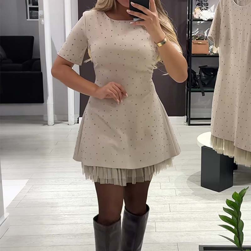 Mable - Rhinestone Lace Mini Dress