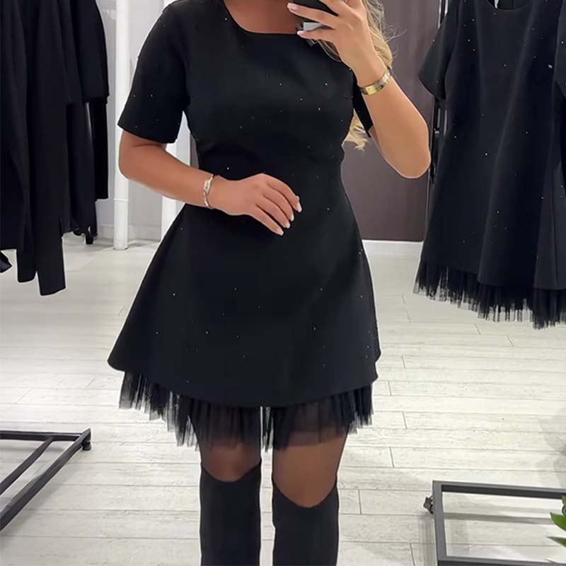 Mable - Rhinestone Lace Mini Dress