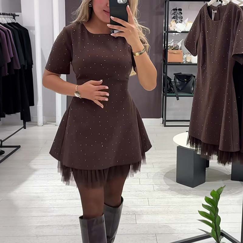 Mable - Rhinestone Lace Mini Dress