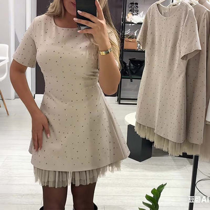Mable - Rhinestone Lace Mini Dress