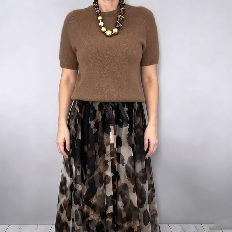 Veloria - Knit Top Leopard Skirt Set