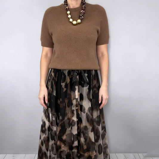 Veloria - Knit Top Leopard Skirt Set