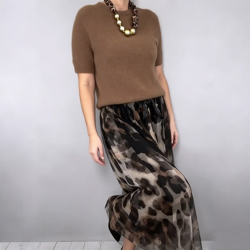 Veloria - Knit Top Leopard Skirt Set