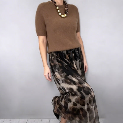 Veloria - Knit Top Leopard Skirt Set