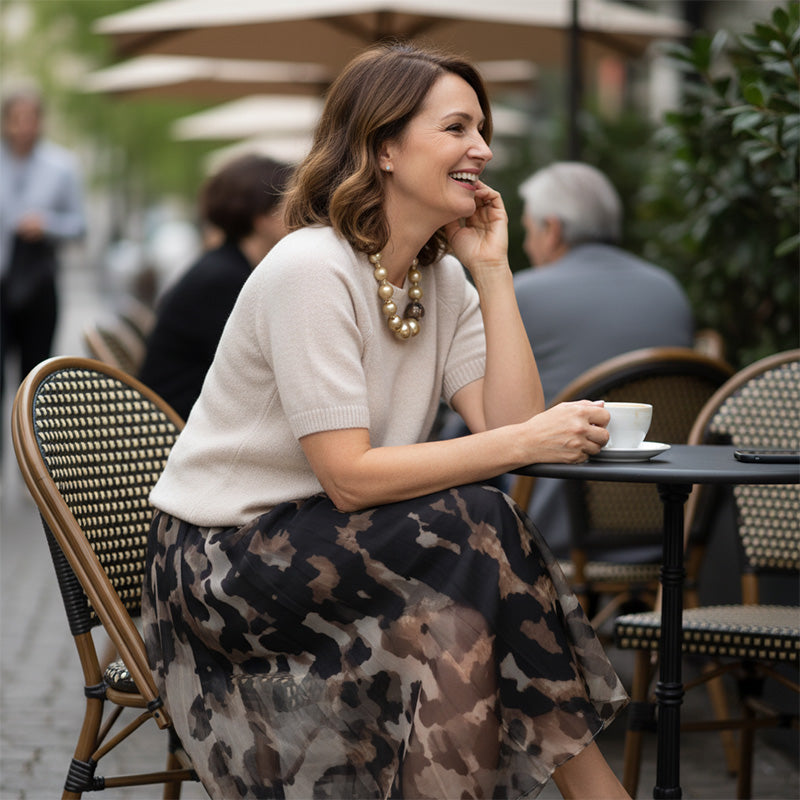 Veloria - Knit Top Leopard Skirt Set