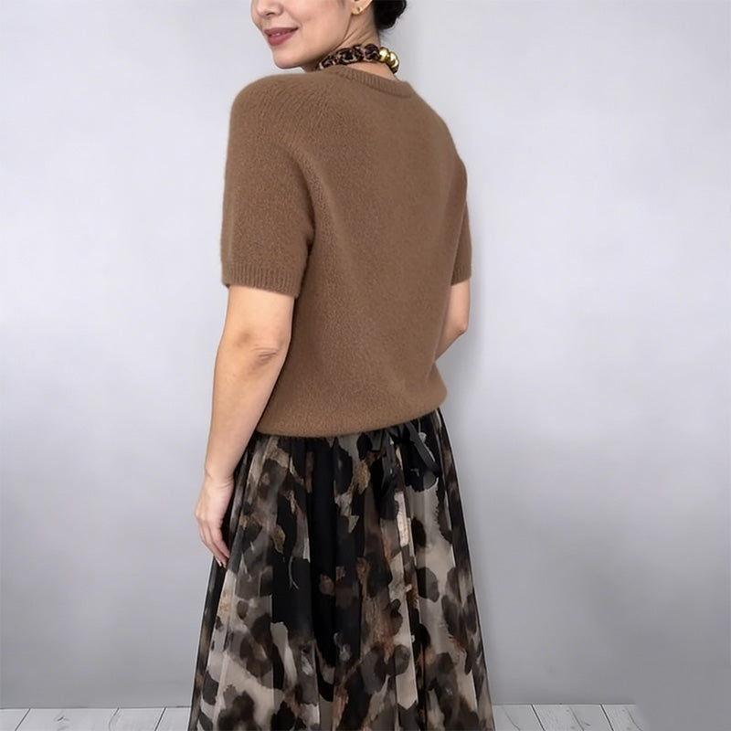 Veloria - Knit Top Leopard Skirt Set