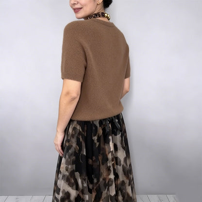 Veloria - Knit Top Leopard Skirt Set
