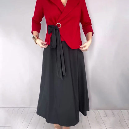 Elaris - Colorblock Wrap Top Skirt Set