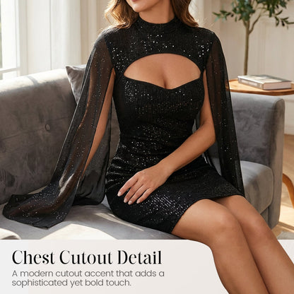 Amelise - Chiffon Cape Cocktail Dress