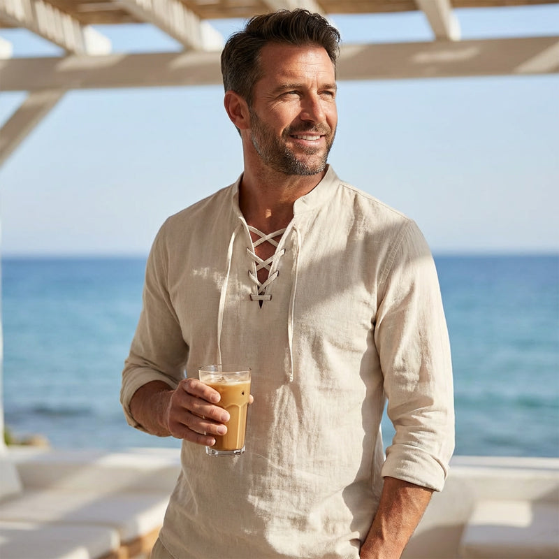 Emery - Laced-Neck Cotton-Blend Shirt