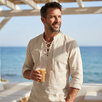 Emery - Laced-Neck Cotton-Blend Shirt