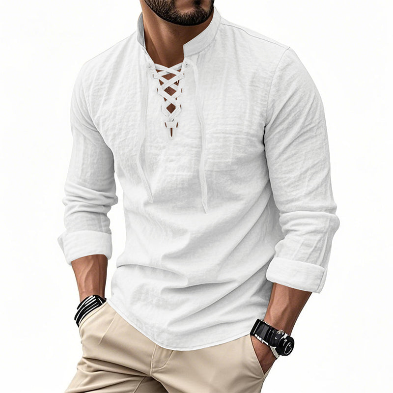 Emery - Laced-Neck Cotton-Blend Shirt