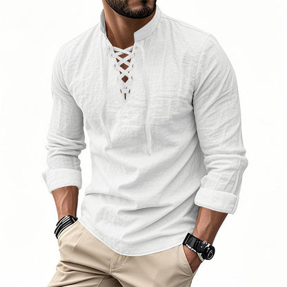 Emery - Laced-Neck Cotton-Blend Shirt