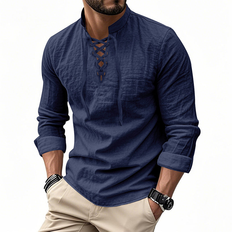 Emery - Laced-Neck Cotton-Blend Shirt