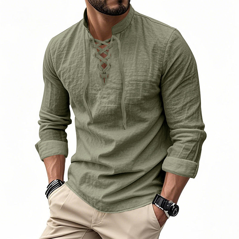 Emery - Laced-Neck Cotton-Blend Shirt