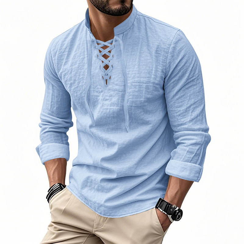 Emery - Laced-Neck Cotton-Blend Shirt